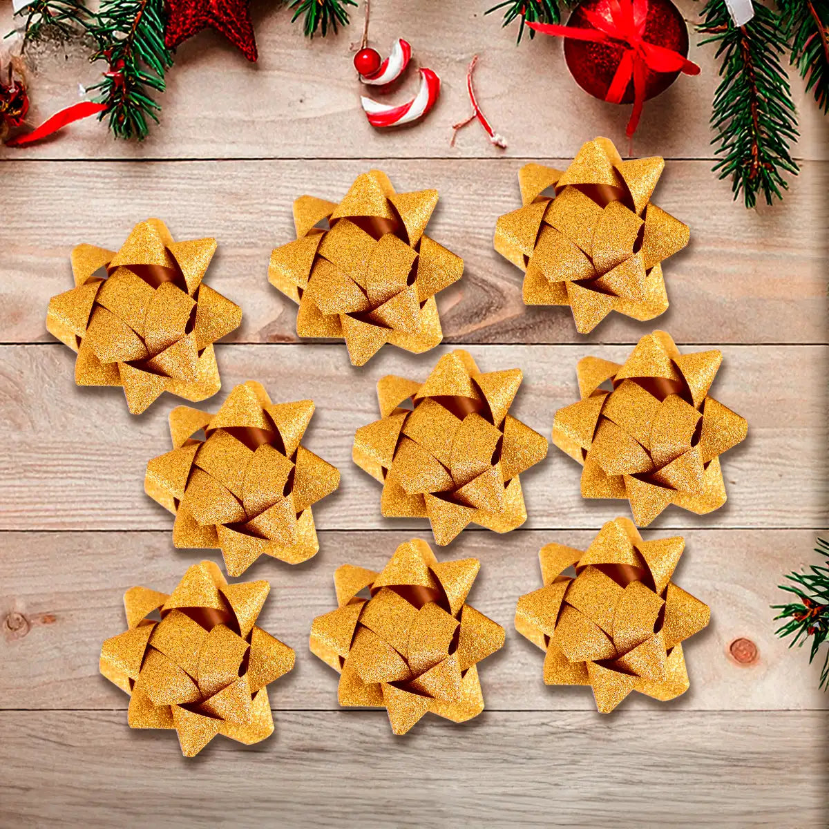 Moños para Regalo, Color Oro, 9 pzas