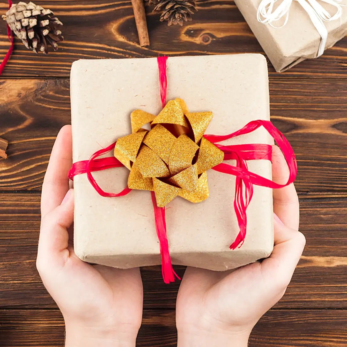 Moños para Regalo, Color Oro, 9 pzas