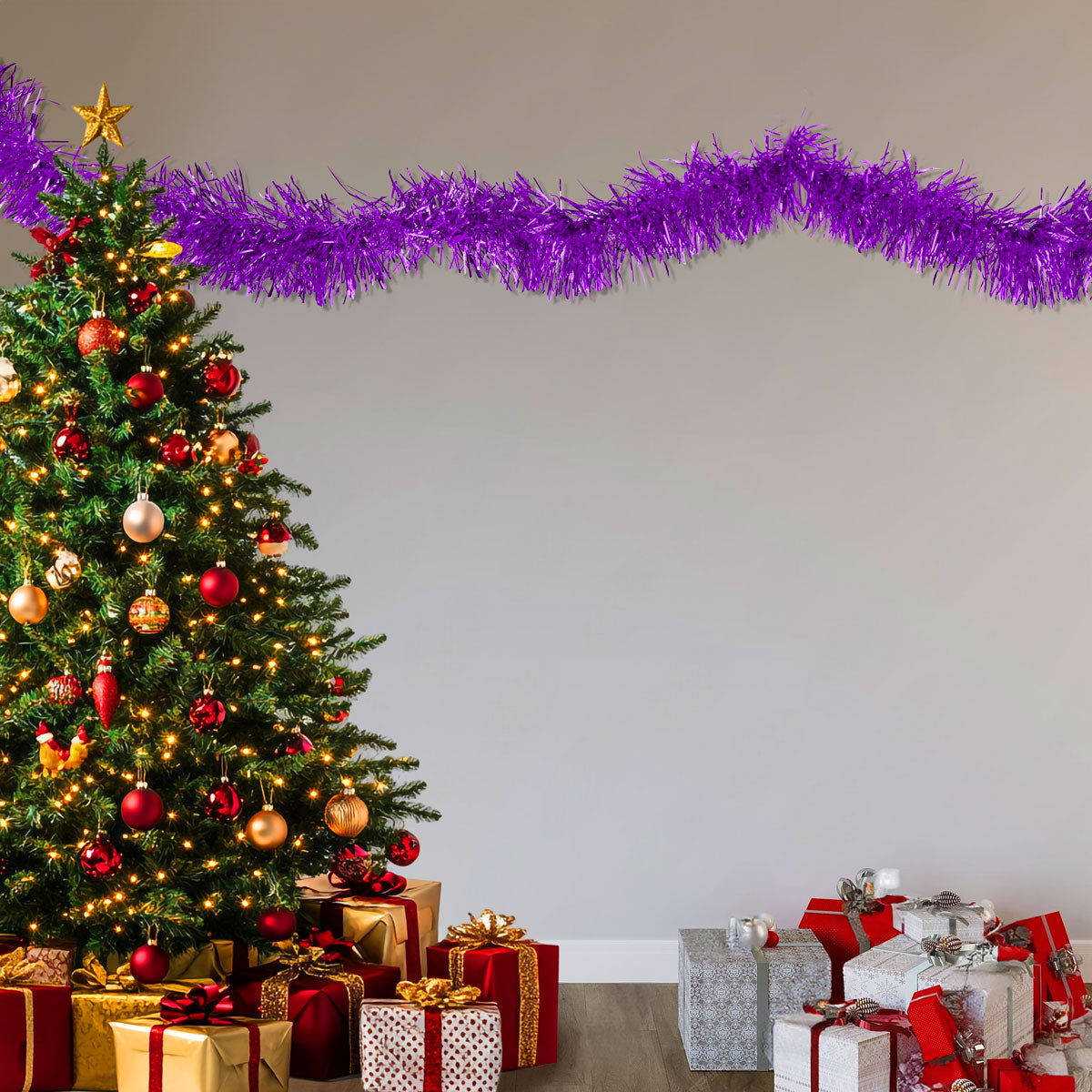 Guirnalda Navideña, Tinsel, Color Morado