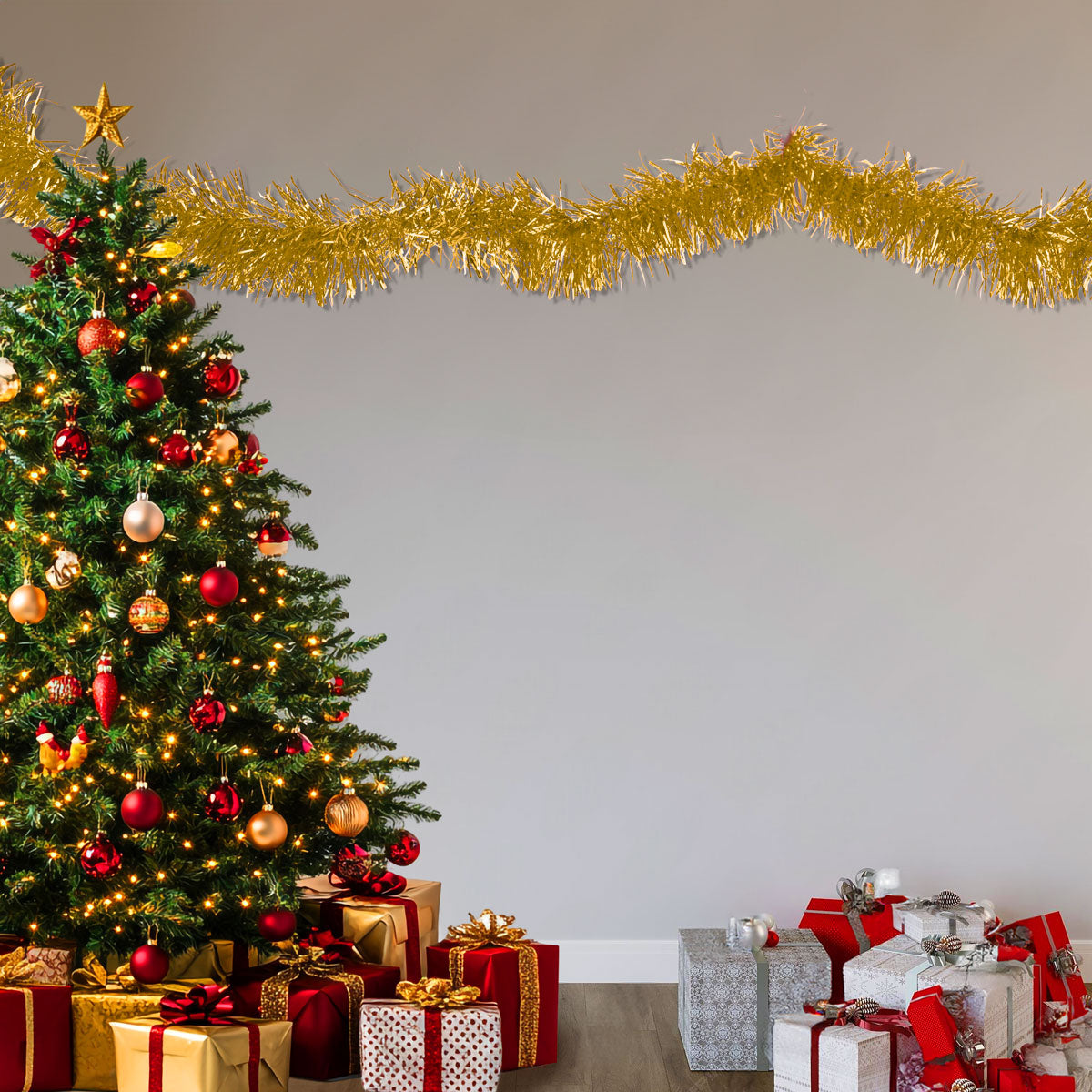 Guirnalda Navideña, Tinsel, Color Dorado