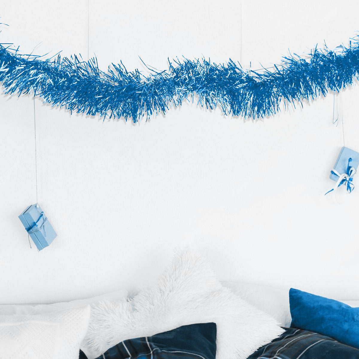 Guirnalda Navideña, Tinsel, Color Azul Rey