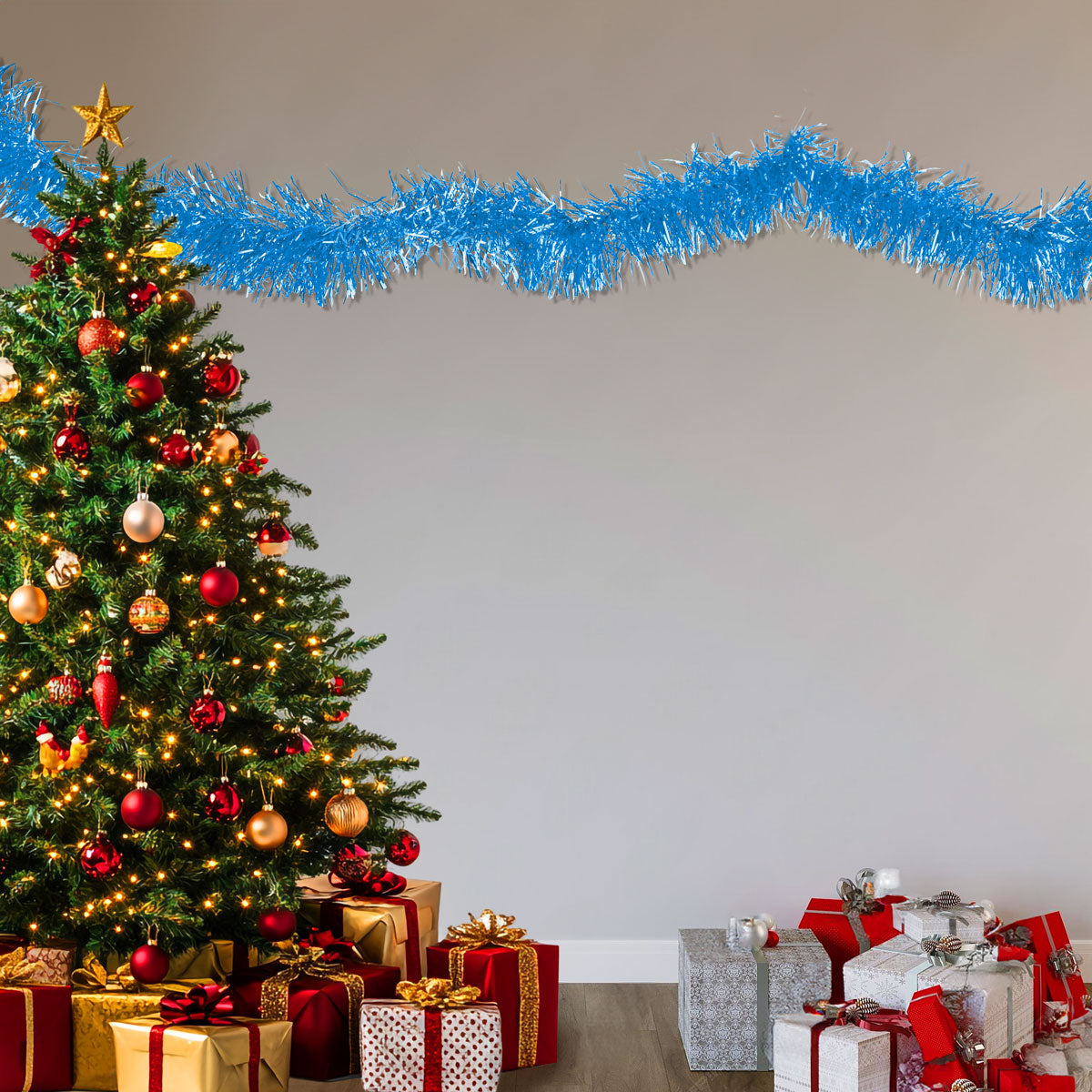 Guirnalda Navideña, Tinsel, Color Azul Rey