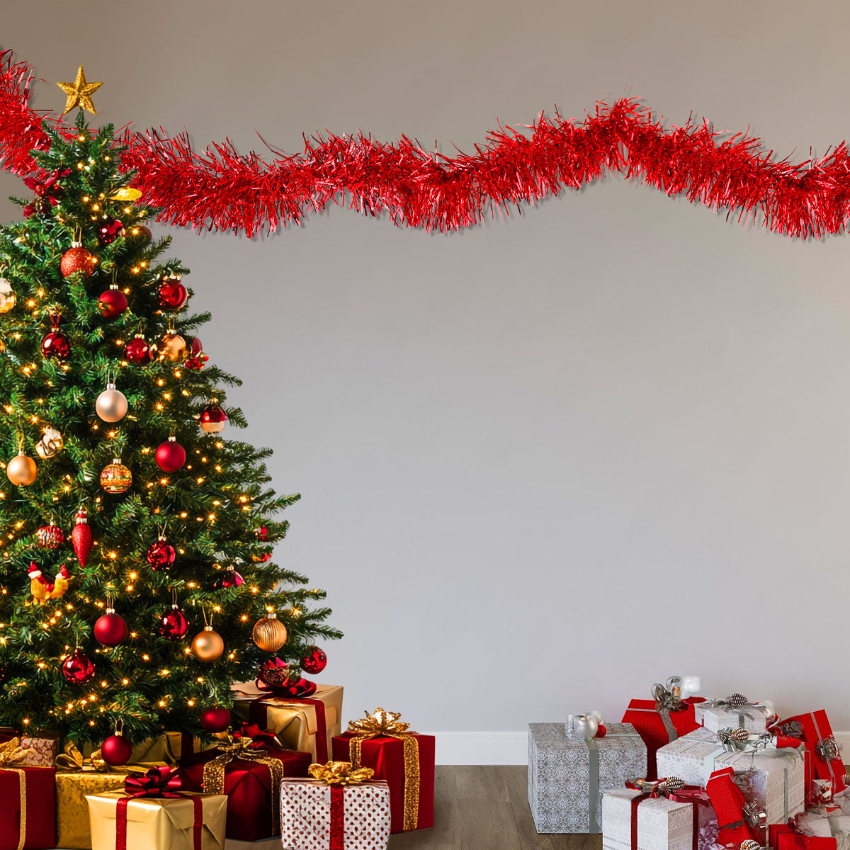 Guirnalda Navideña, Tinsel, Color Rojo