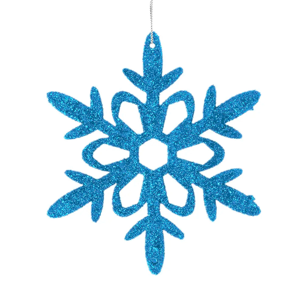 Ornamento Copo de Nieve con Glitter, Color Azul, 4 pzas