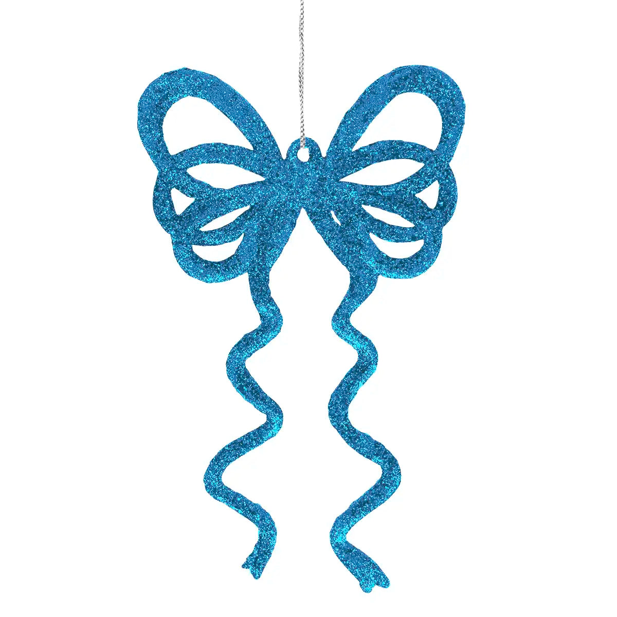 Ornamento Moño con Glitter, Color Azul, 4 pzas