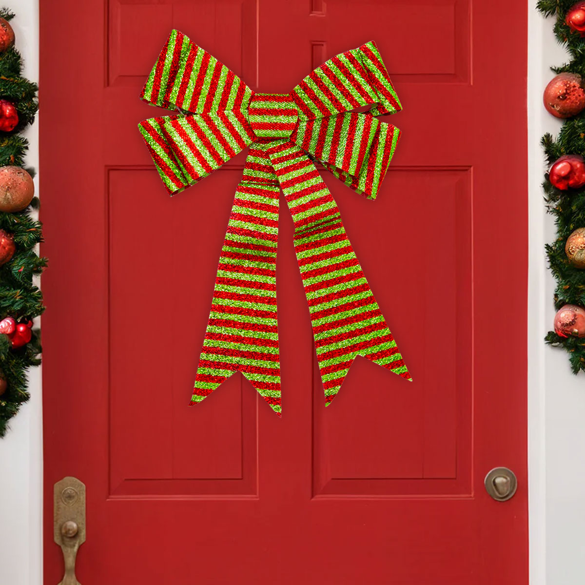 Moño Navideño Rayado con Luz