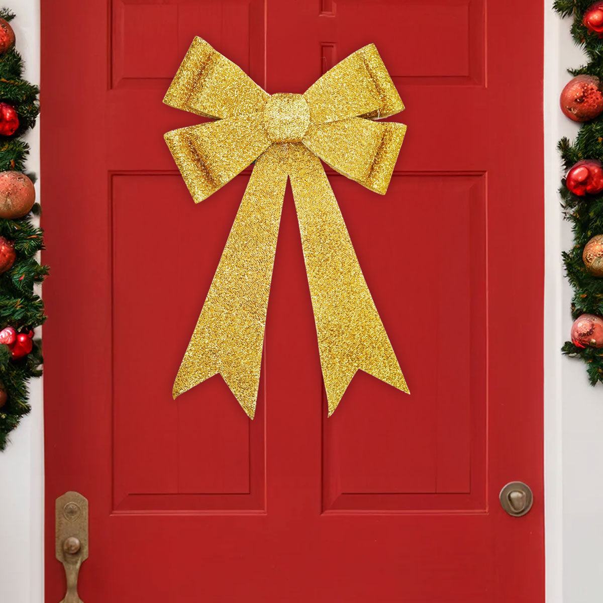 Moño Navideño con Luz, Color Dorado