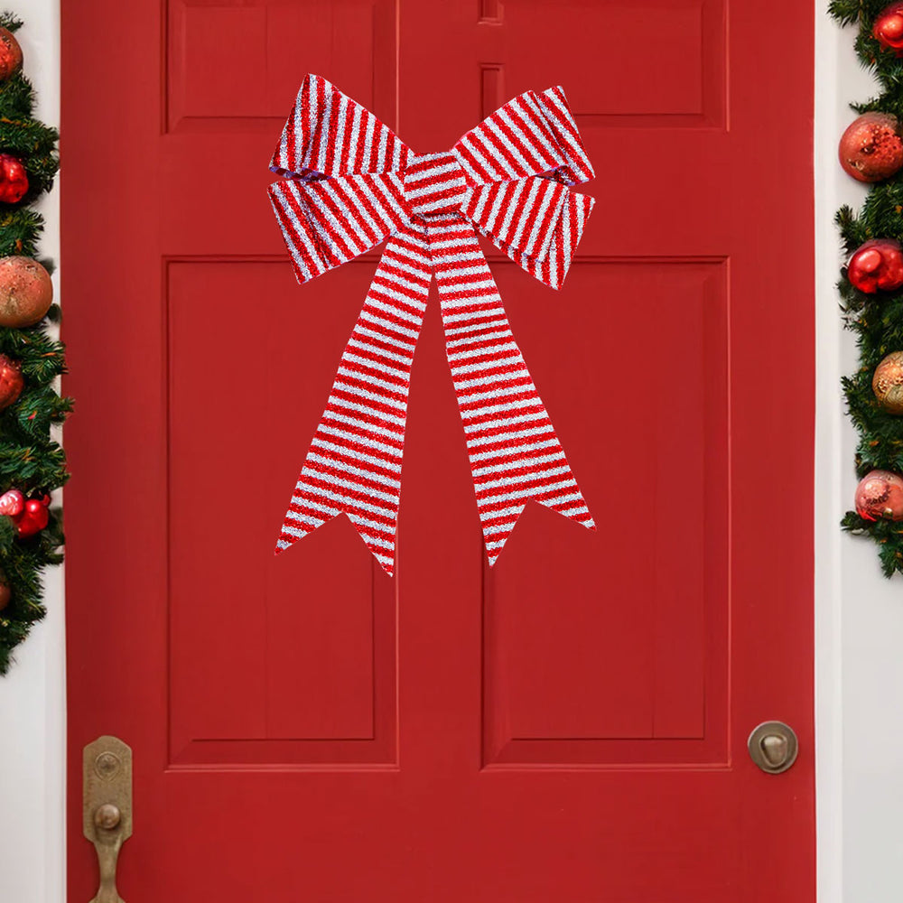 Moño Navideño Rayado con Luz, Color Rojo
