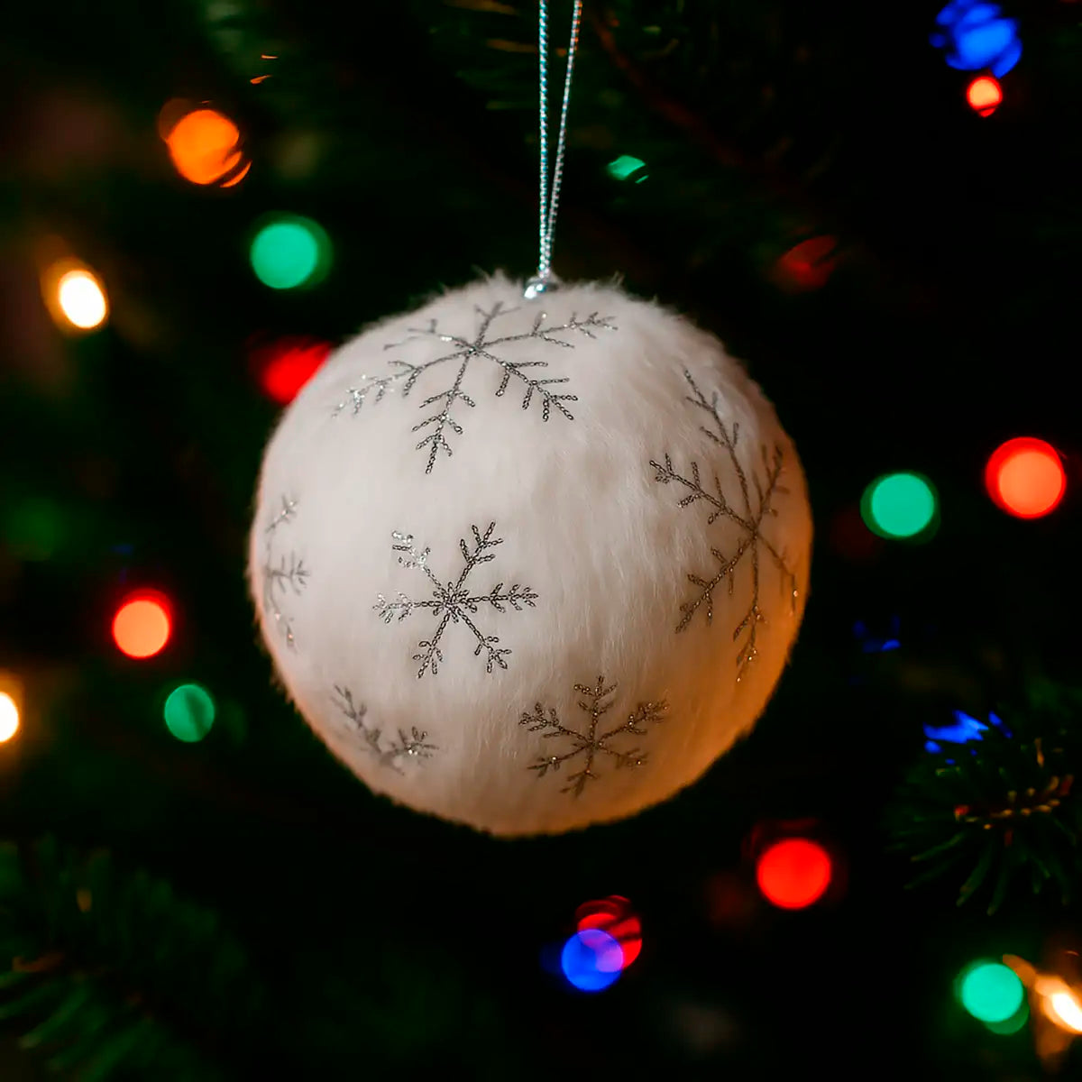 Esfera Navideña, Color Blanco con Copos