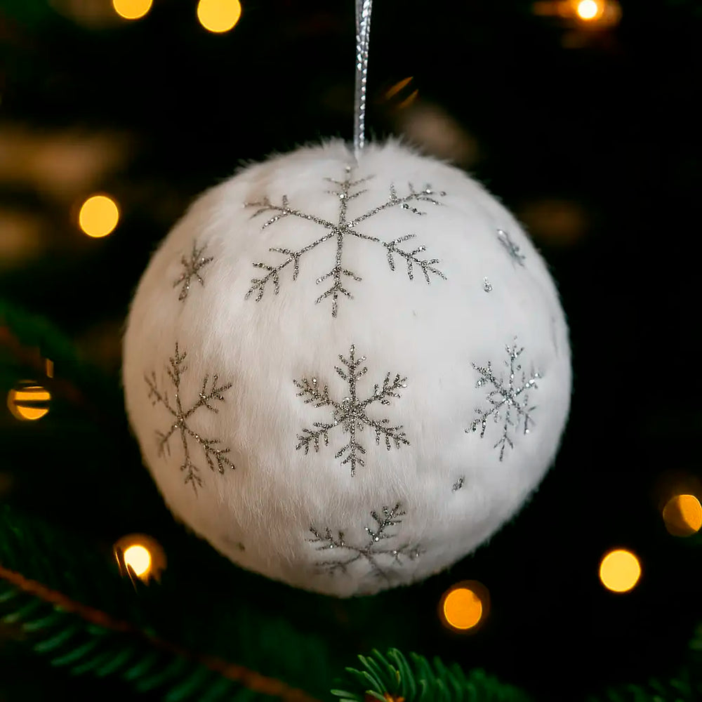 Esfera Navideña, Color Blanco con Copos