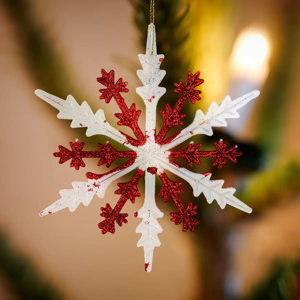 Copo de Nieve, Plástico y Glitter, Color Rojo, 16 cm