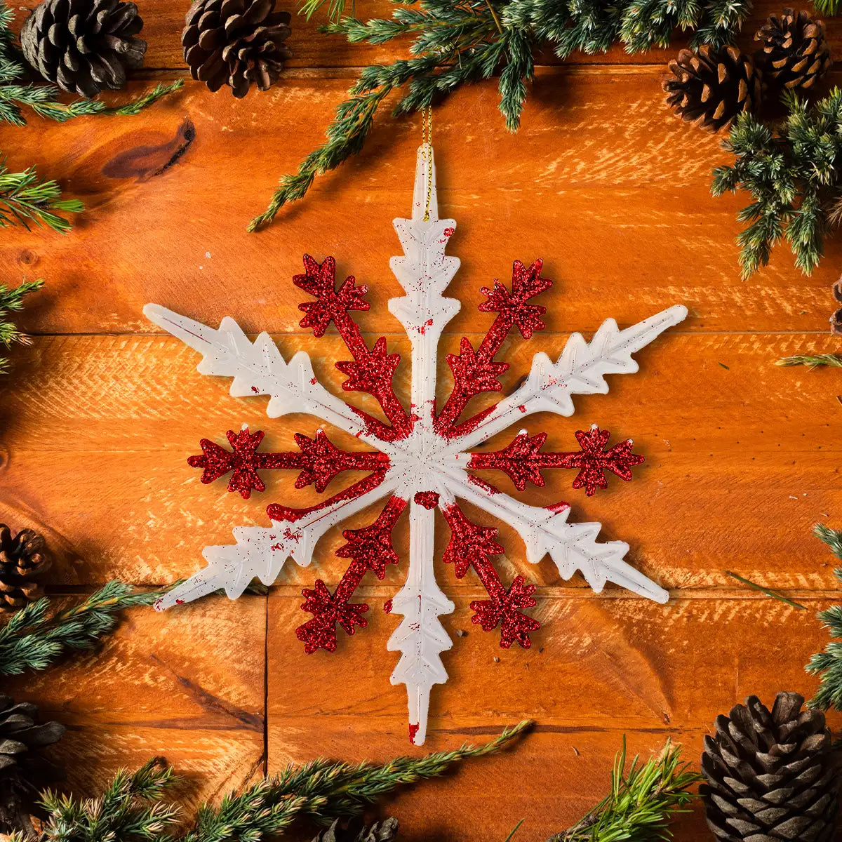 Copo de Nieve, Plástico y Glitter, Color Rojo, 16 cm