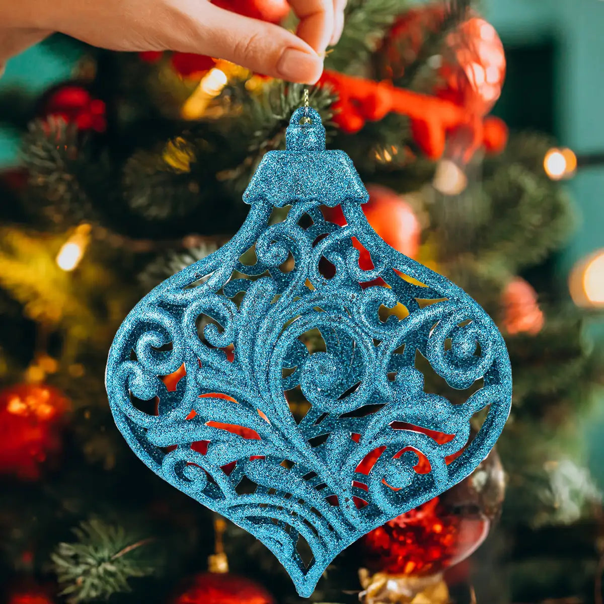 Ornamento Navideño con Glitter, Color Azul, 17 cm