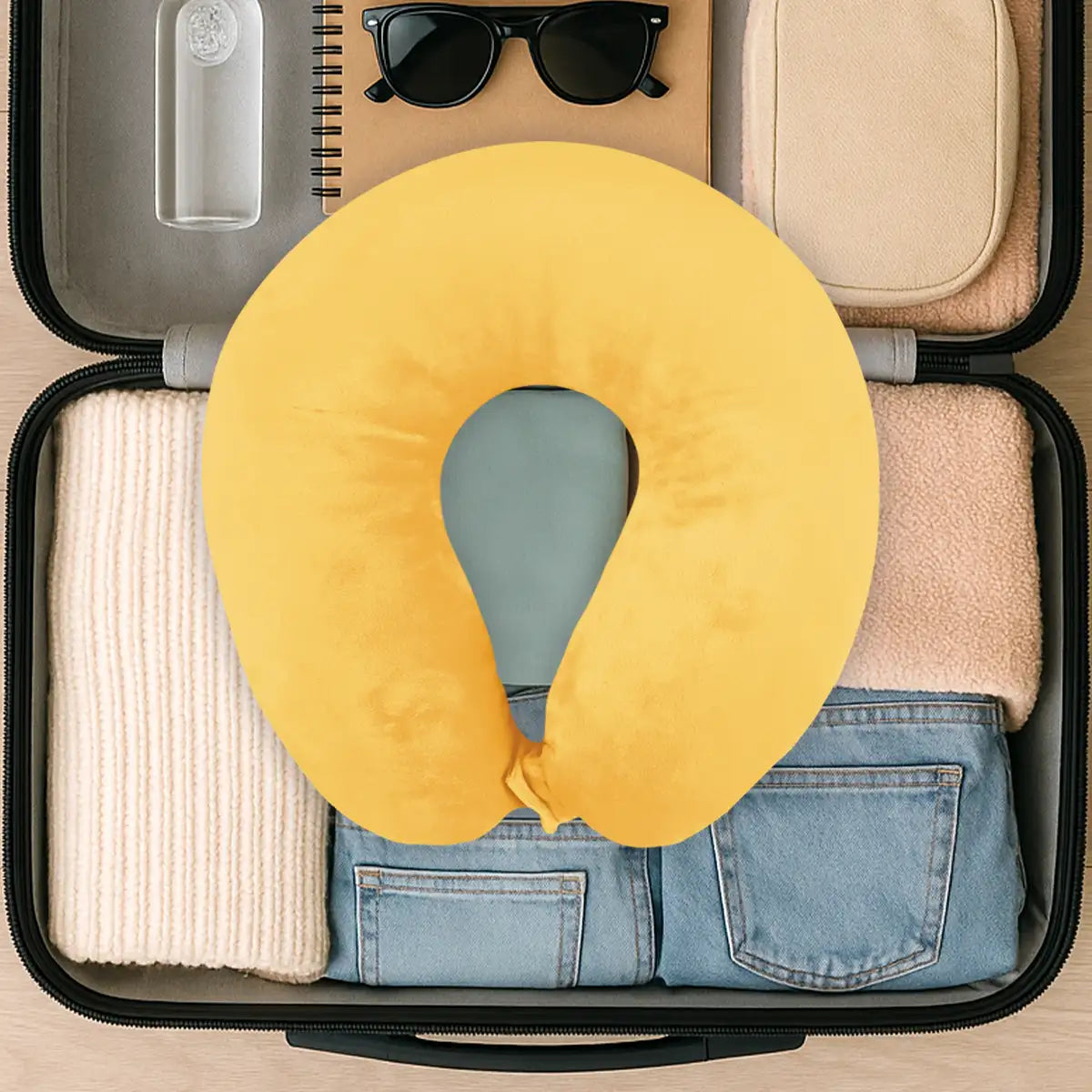Almohada de Viaje, Color Amarillo, Ergonómica