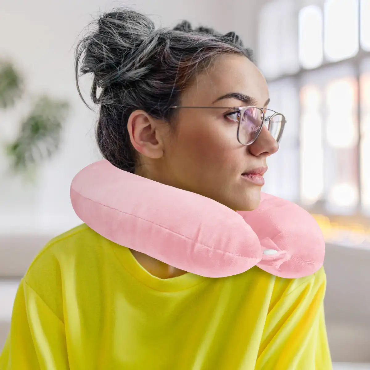 Almohada de Viaje, Color Rosa, Ergonómica