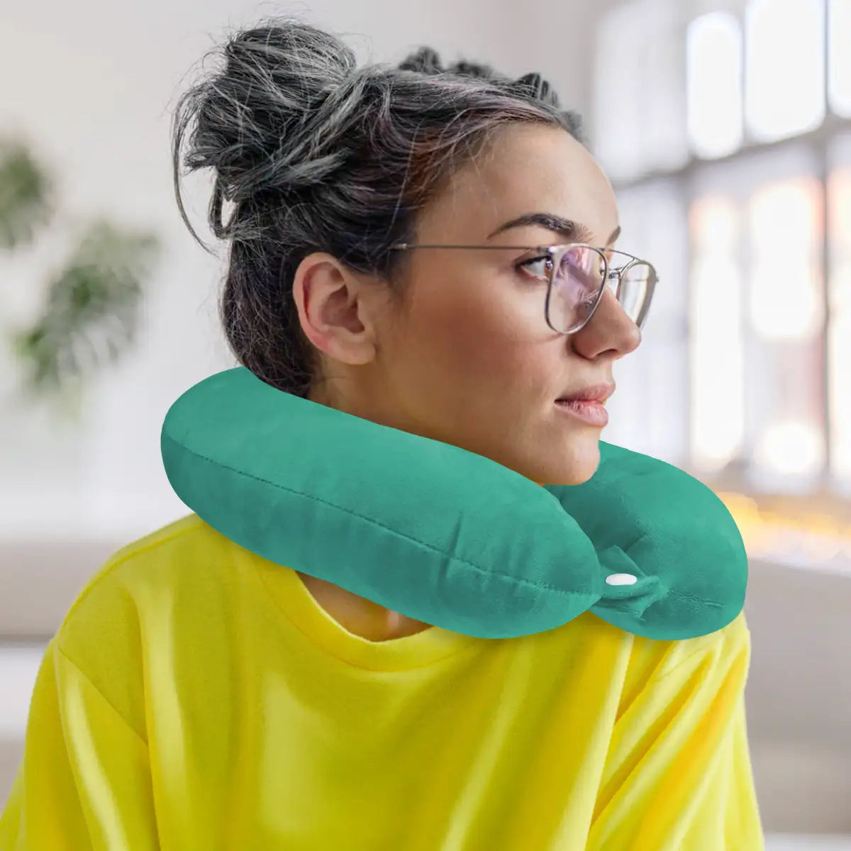 Almohada de Viaje, Color Verde, Ergonómica