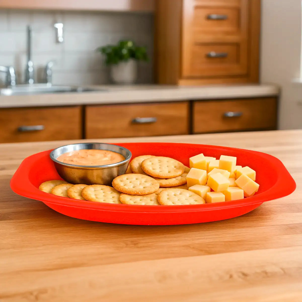 Plato Ovalado de Plástico, Color Rojo