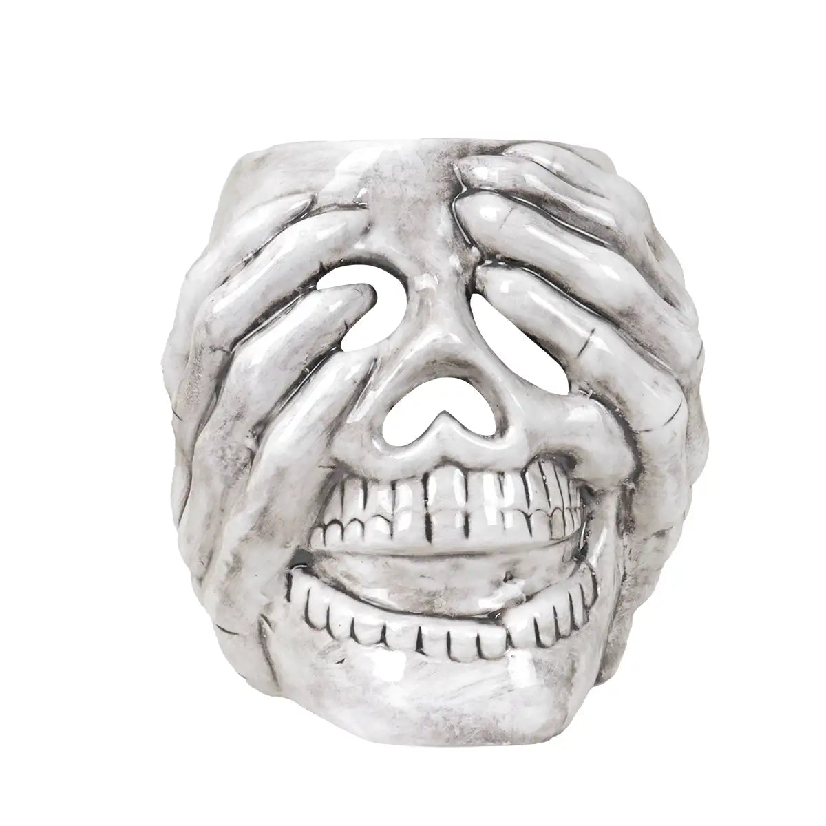 Calavera y Manos, Portavela, Color Blanco