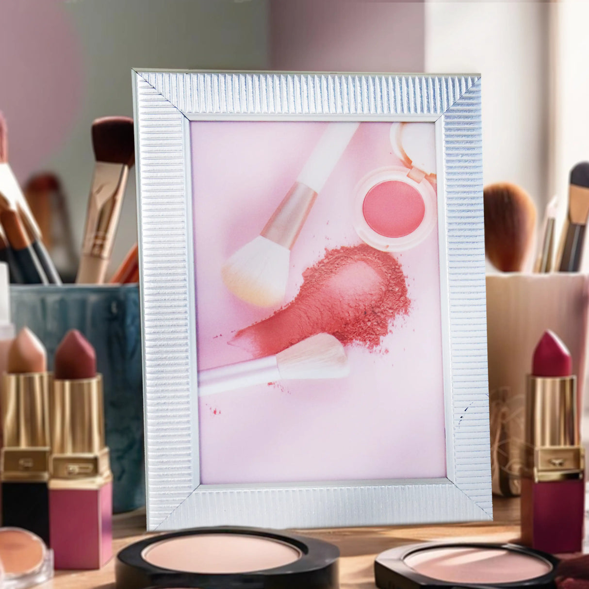 Portarretrato, Color Plata, Diseño Líneas, 10x15 cm