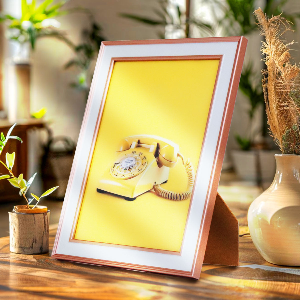 Portarretrato Teléfono, Color Blanco con Cobre, 12x17 cm