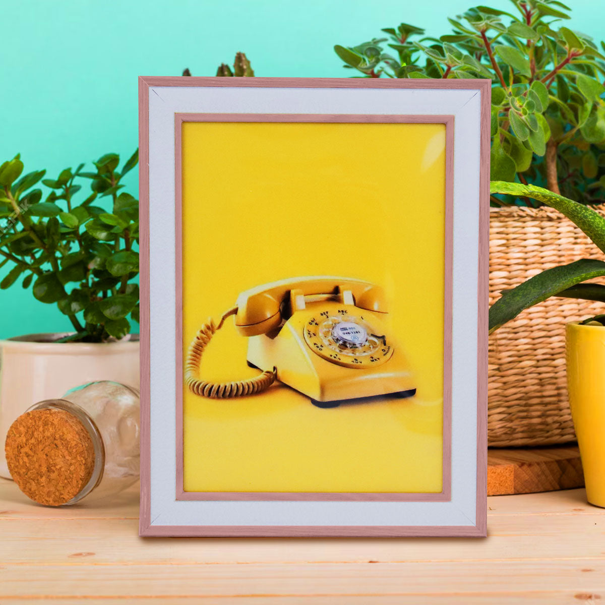 Portarretrato Teléfono, Color Blanco con Cobre, 12x17 cm