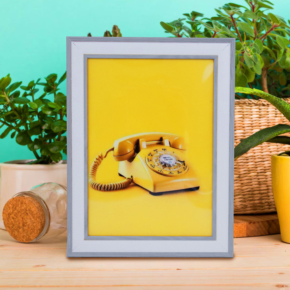 Portarretrato Teléfono, Color Blanco con Plata, 12x17 cm