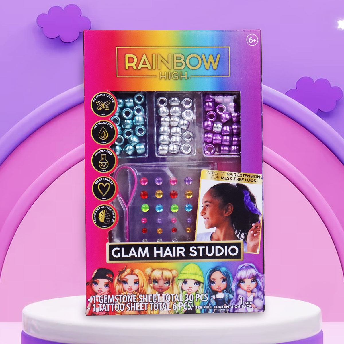 Set de Accesorios para Cabello, Rainbow High Glam Hair Studio
