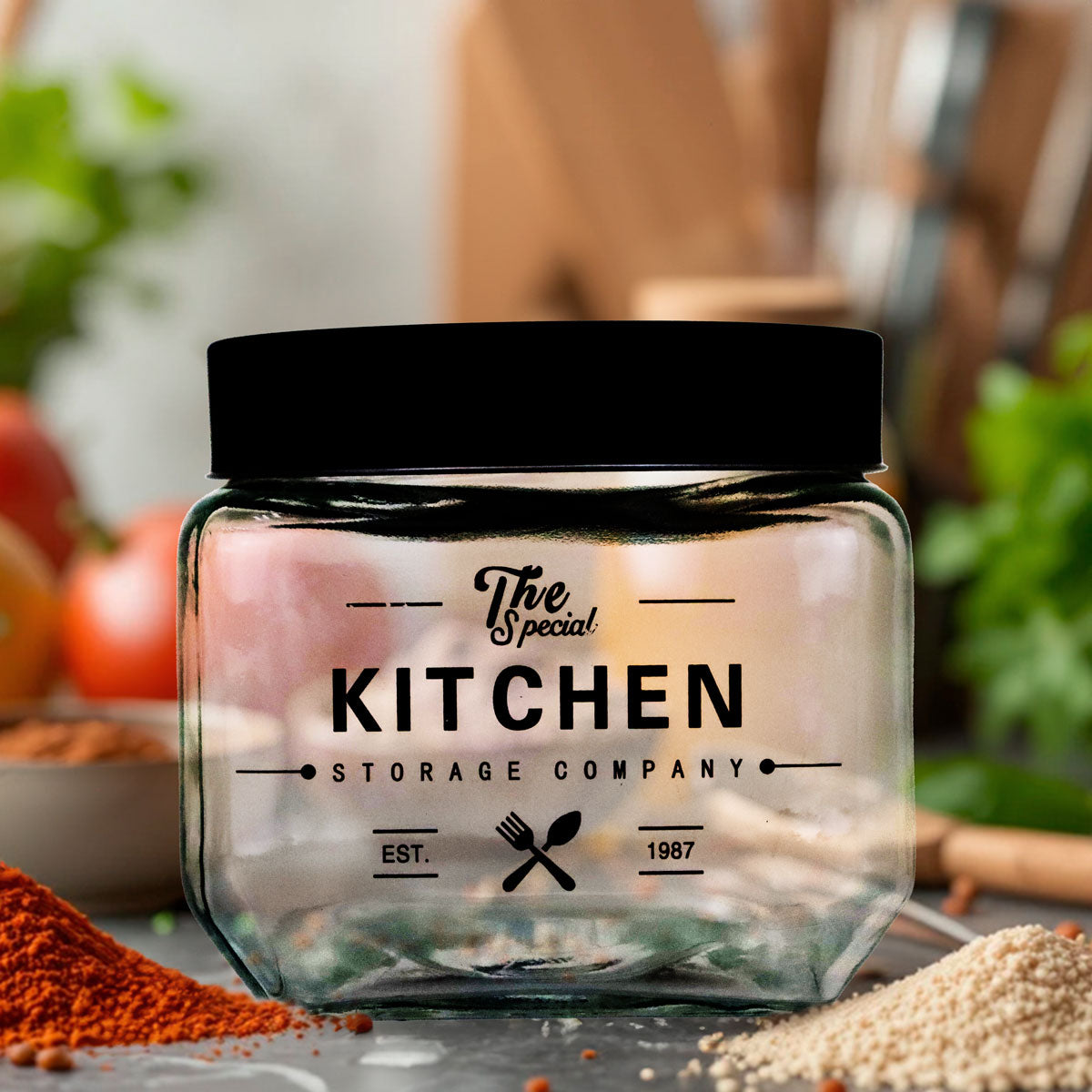 Frasco de Vidrio con Tapa Negra, 800 ml