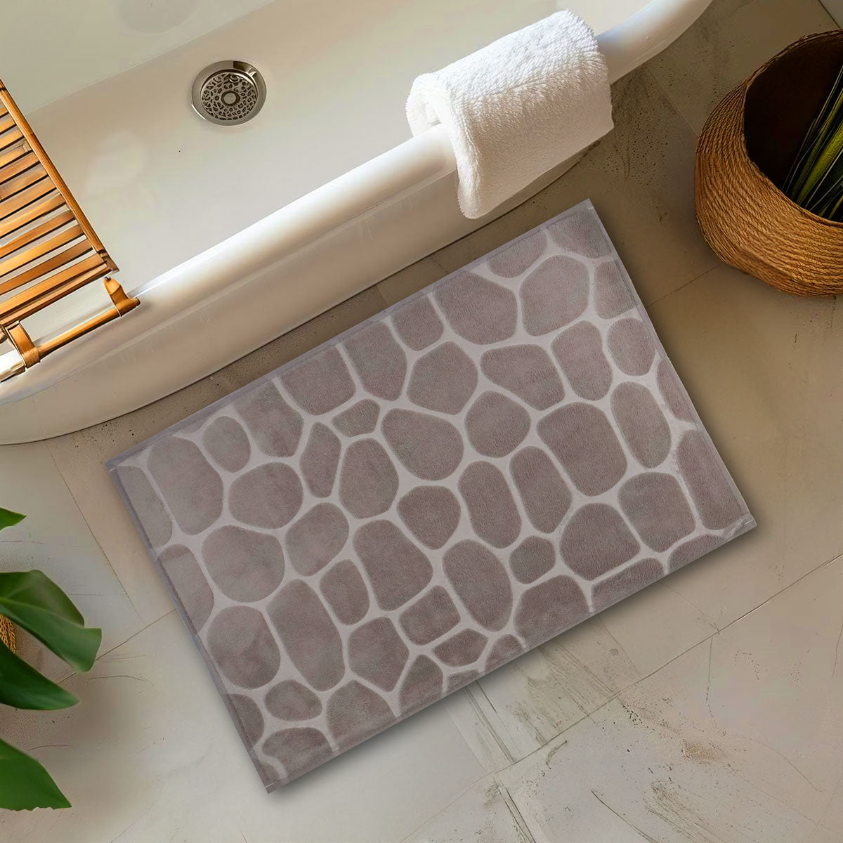 Tapete Absorbente, Color Gris Claro, Diseño Piedras