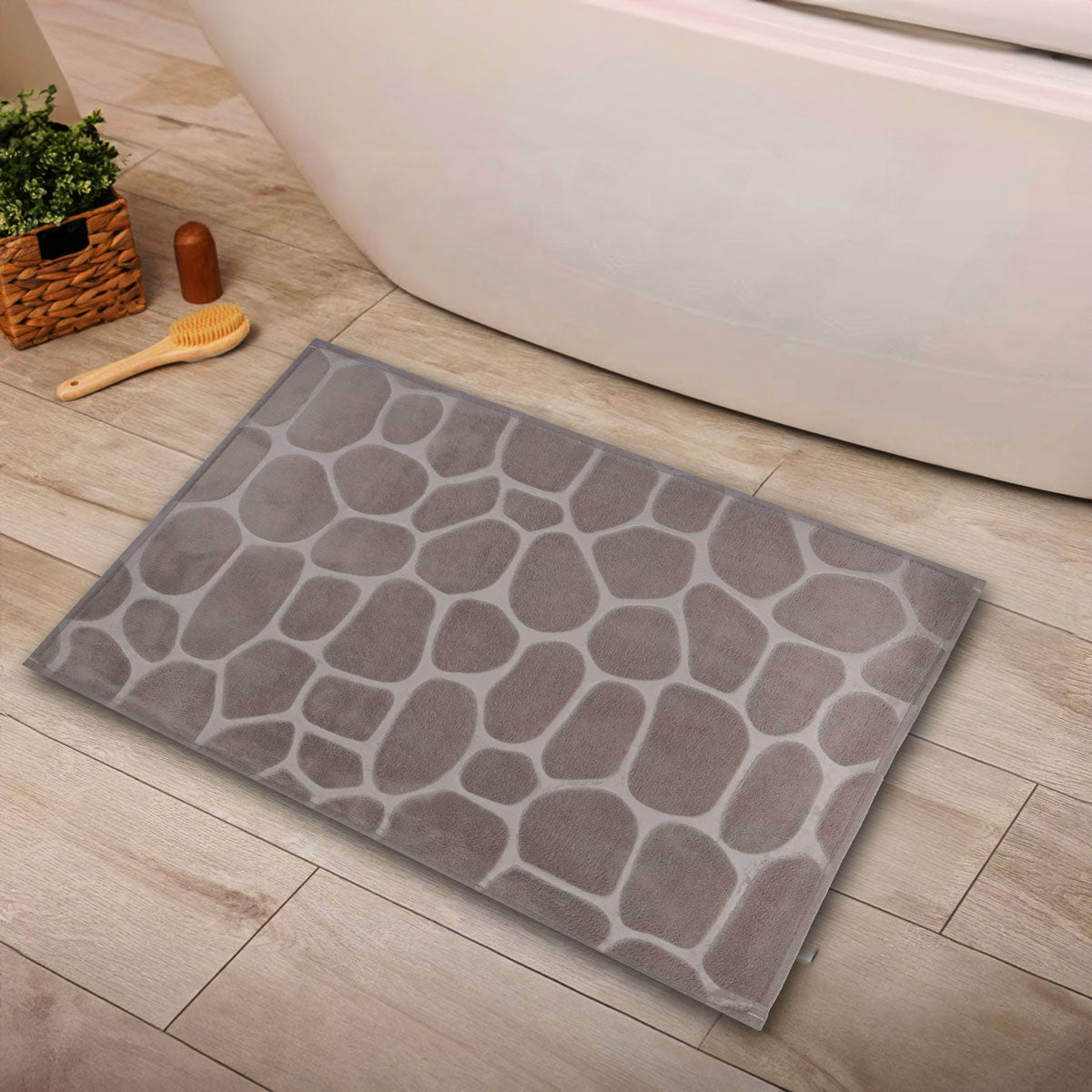 Tapete Absorbente, Color Gris Claro, Diseño Piedras