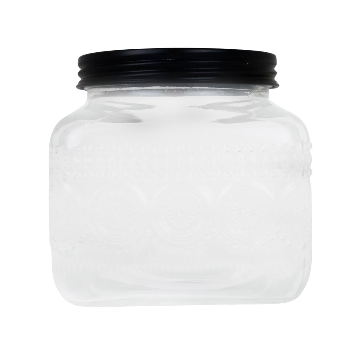 Frasco de Vidrio con Tapa Negra, Círculos, 1000 ml