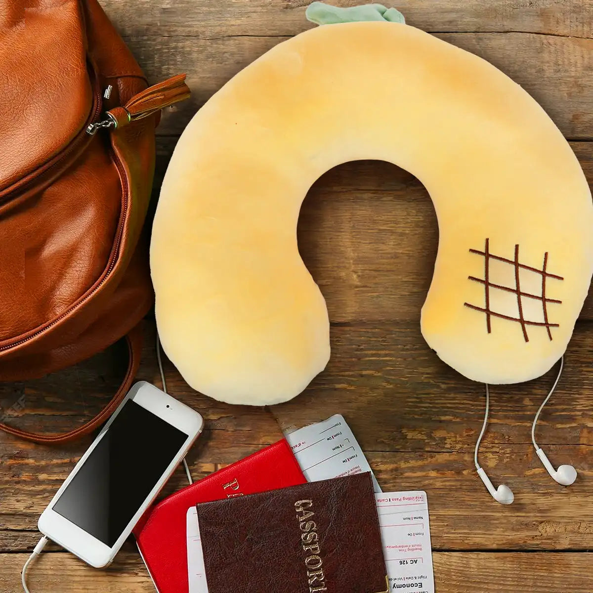 Almohada de Viaje Ergonómica, Color Amarillo y Café