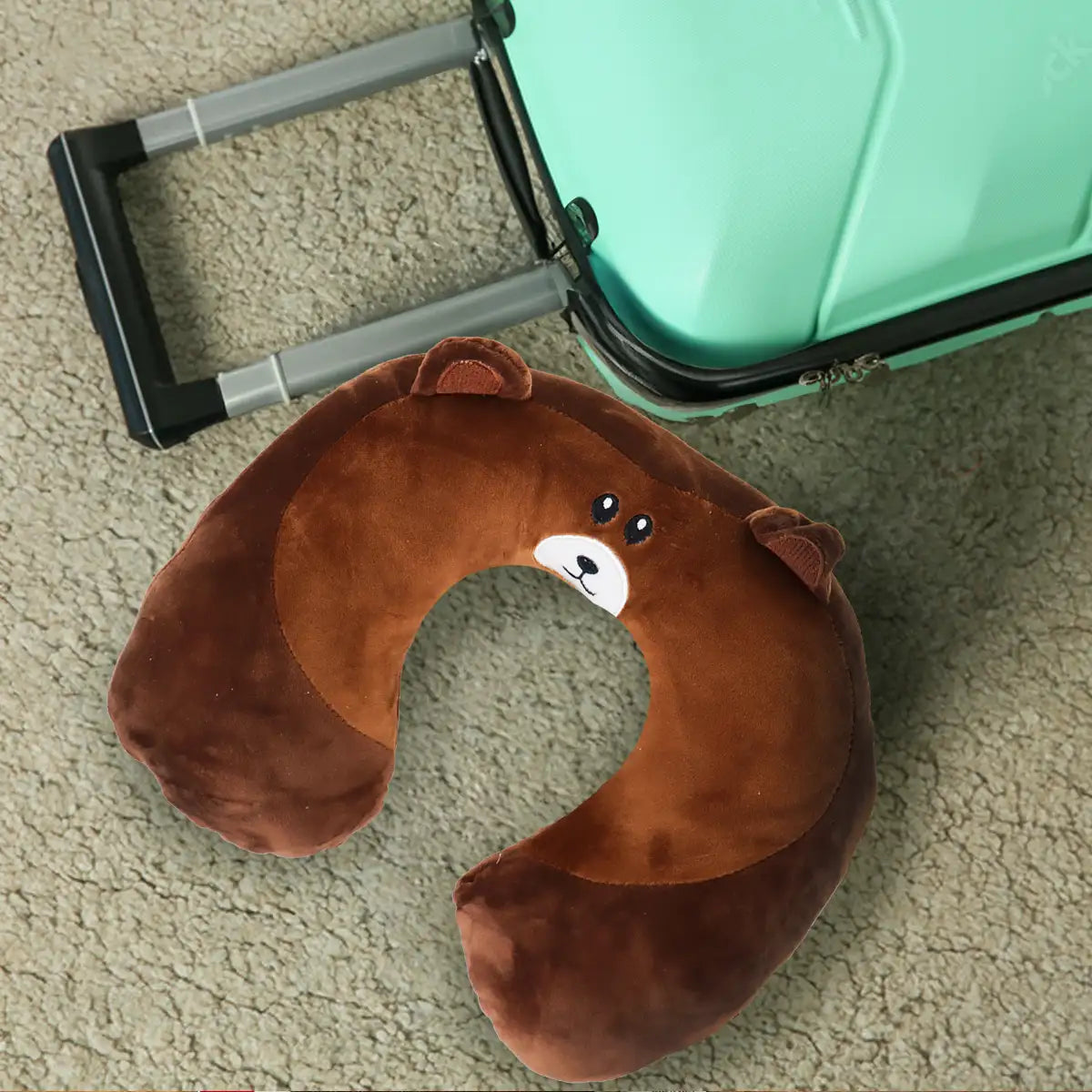 Almohada de Viaje Ergonómica, Oso, Color Café
