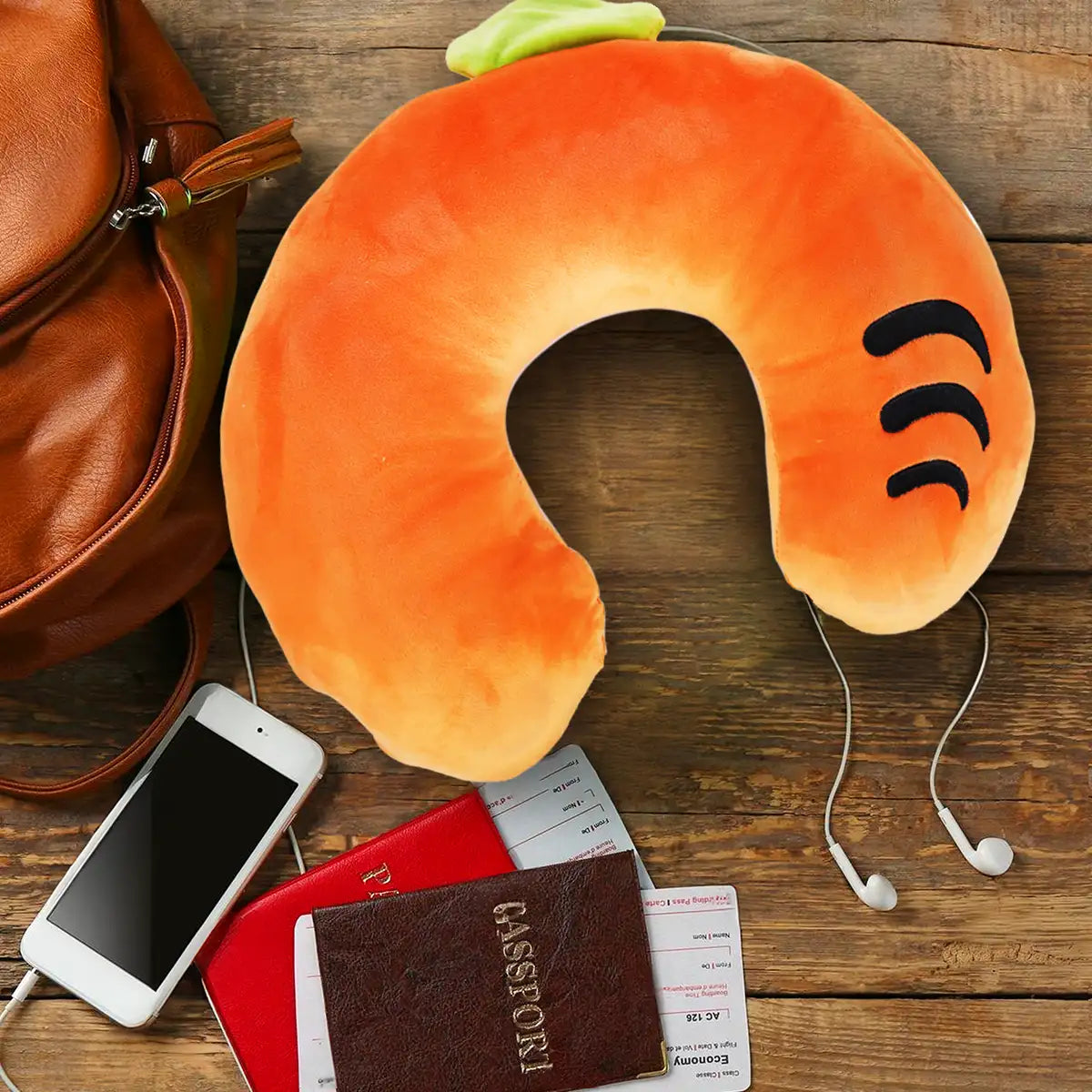 Almohada de Viaje Ergonómica, Peanuts, Color Naranja