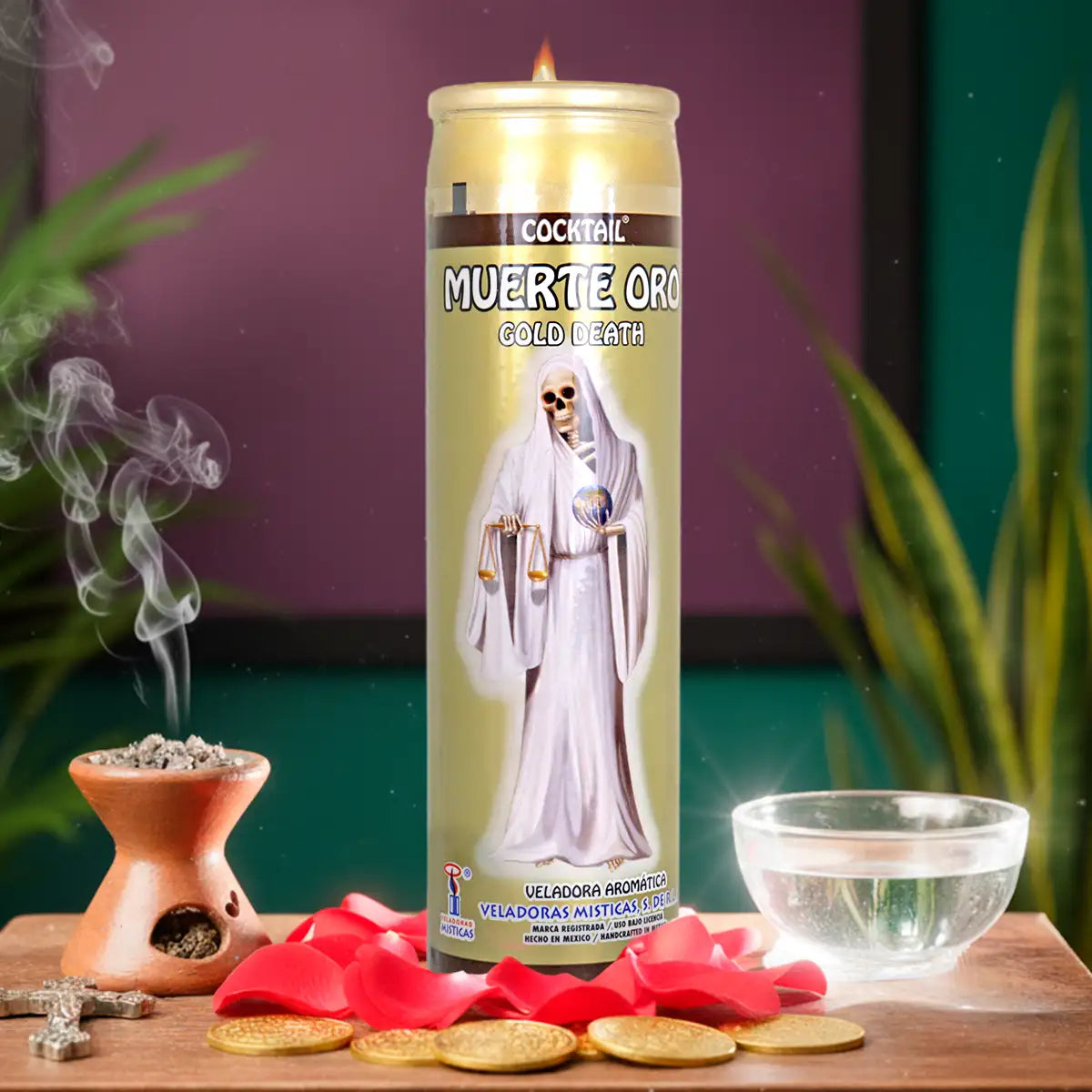 Veladora, Santa Muerte Dorada, 20 cm