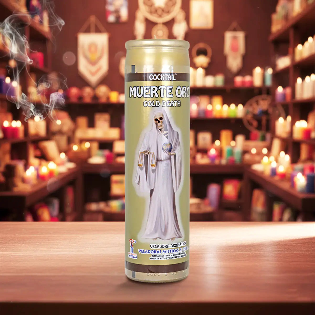 Veladora, Santa Muerte Dorada, 20 cm
