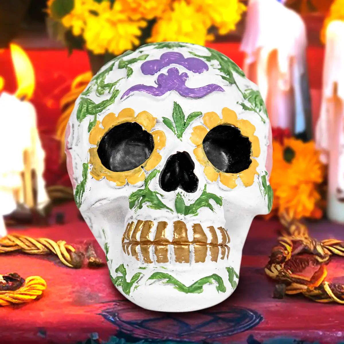 Cráneo, Figura de Cerámica, Flores