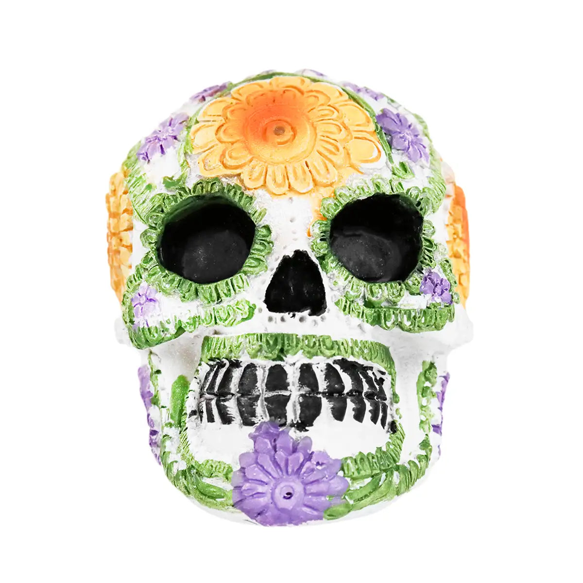 Cráneo, Figura de Cerámica, Flores, Color Amarillo