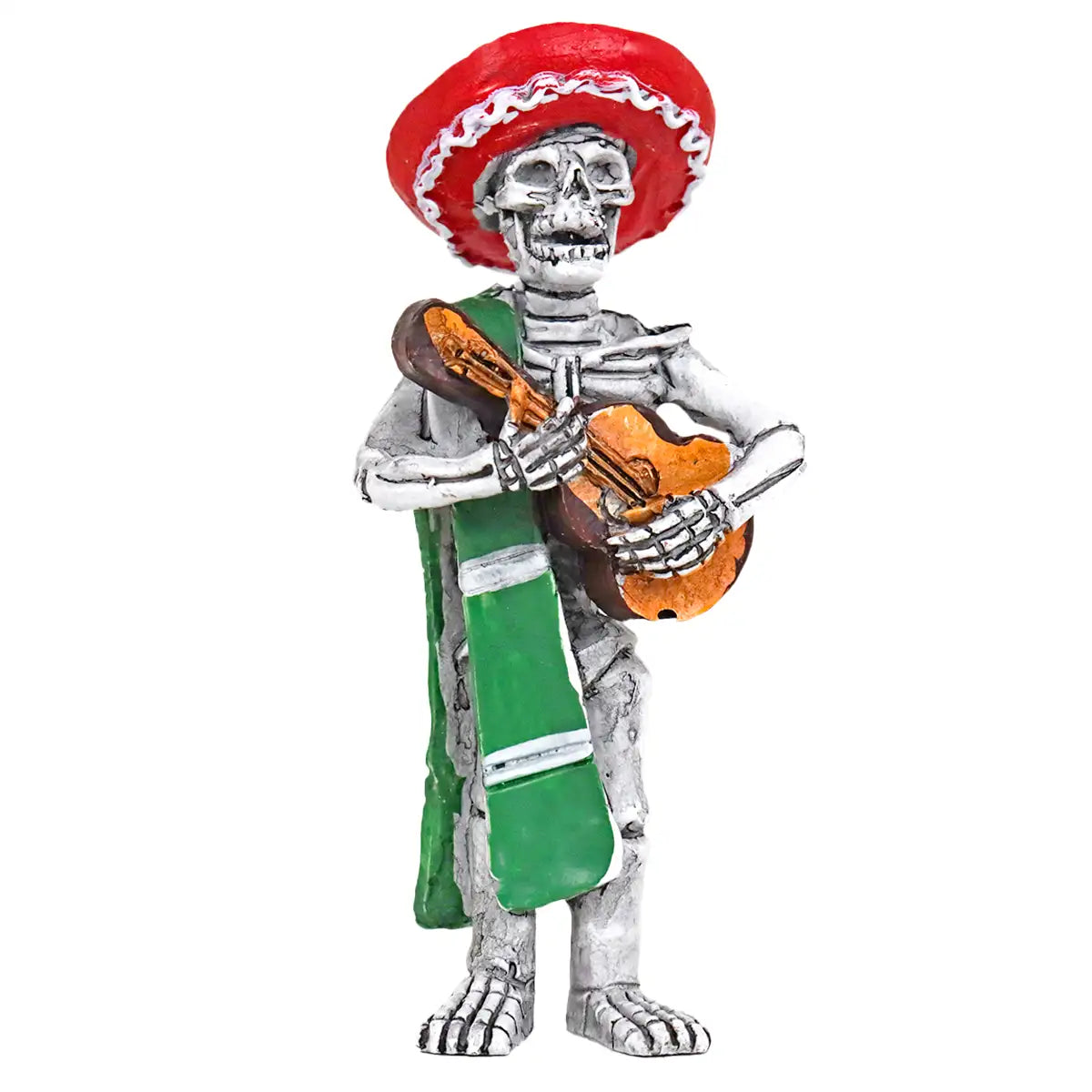 Esqueleto de Guitarrista, Figura de Cerámica, Color Rojo