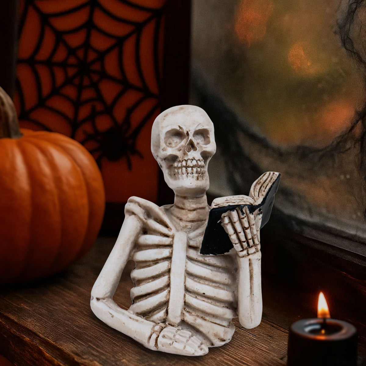 Esqueleto Leyendo, Figura de Cerámica, Halloween