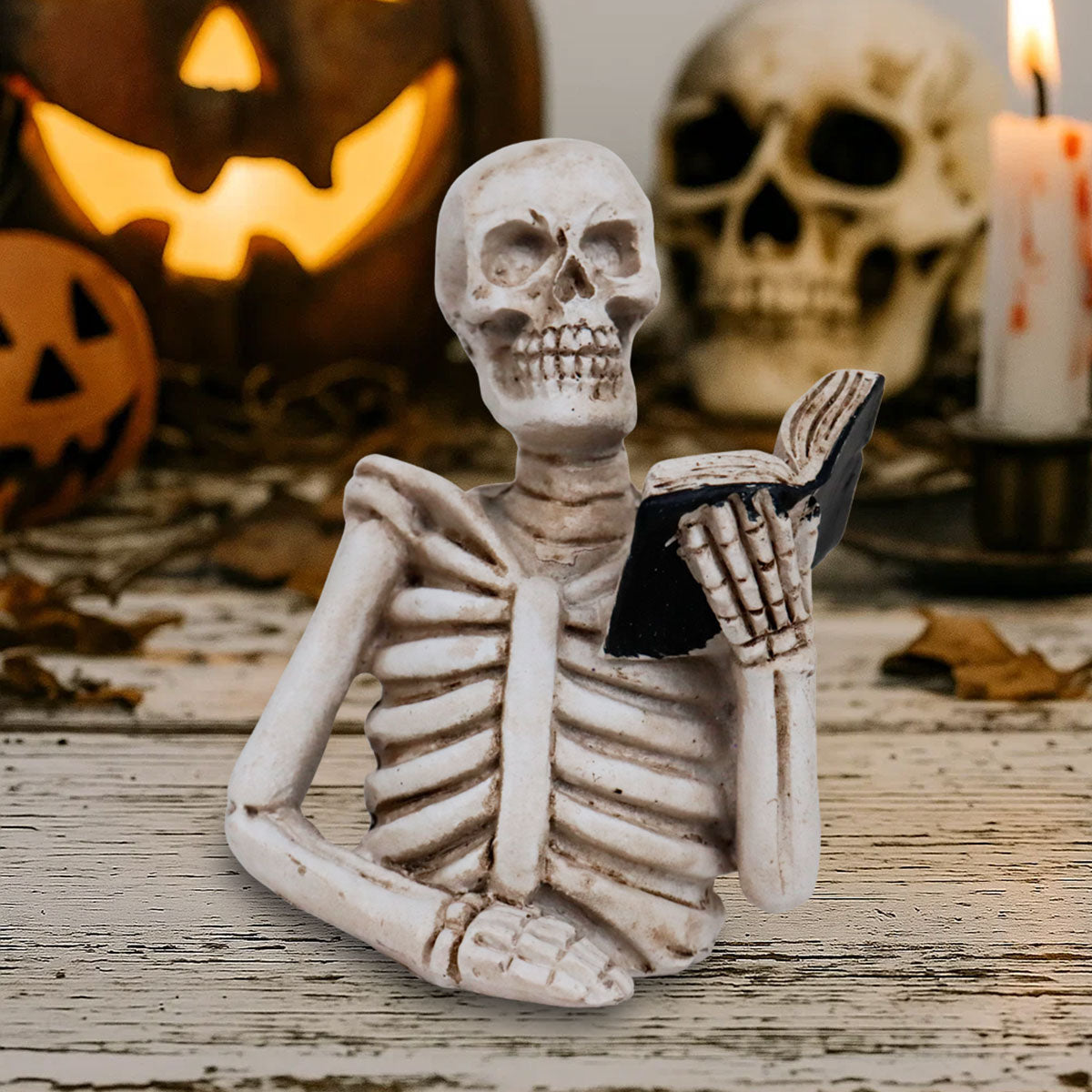 Esqueleto Leyendo, Figura de Cerámica, Halloween