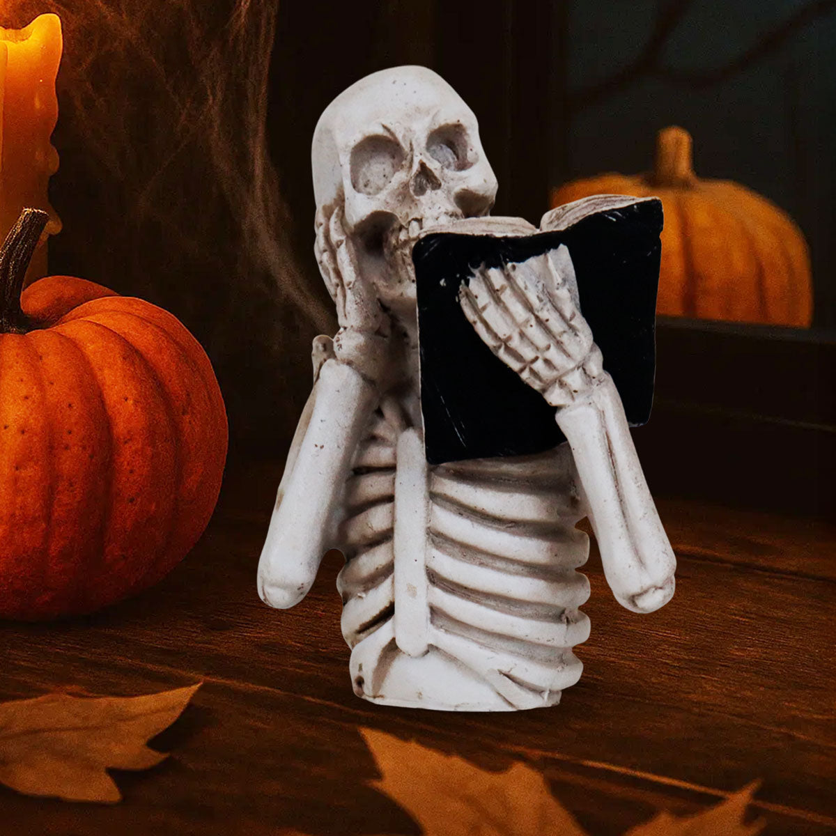 Esqueleto Leyendo Sorprendido, Figura de Cerámica, Halloween