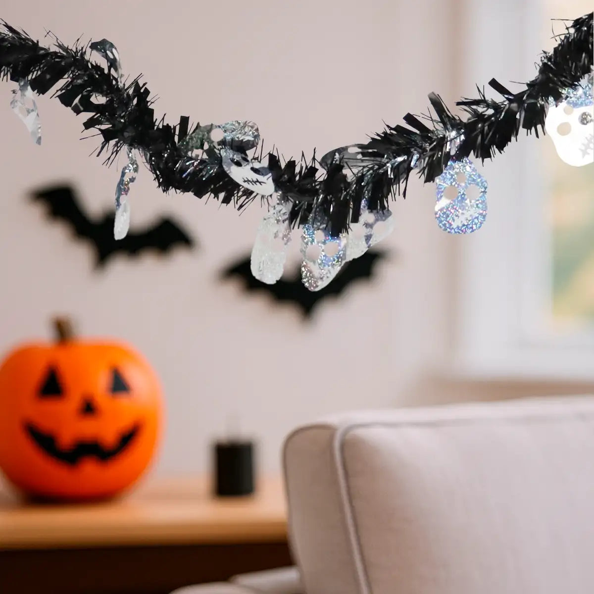 Guirnalda de Tinsel, Halloween, Color Negro