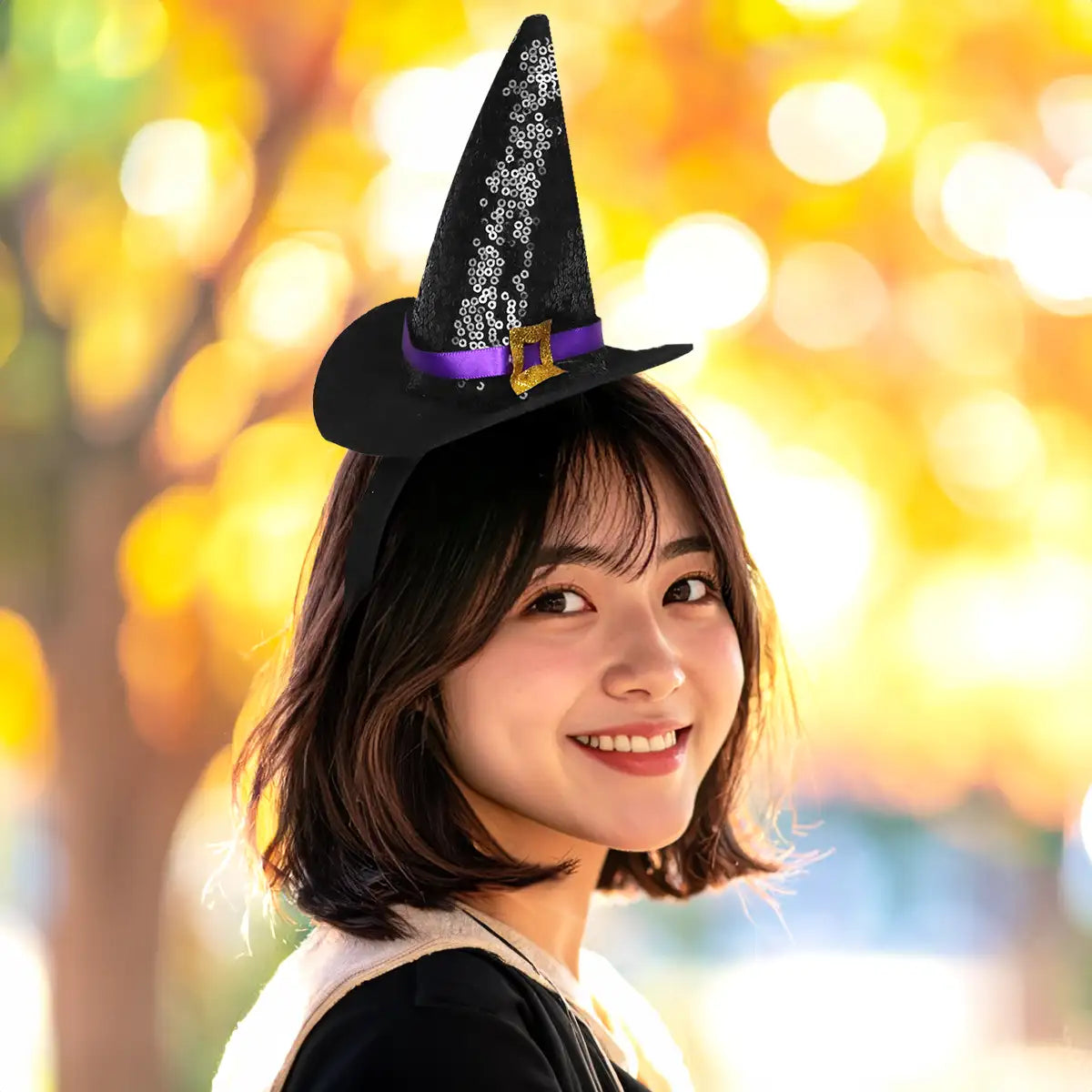 Diadema, Sombrero de Bruja, Color Negro y Naranja