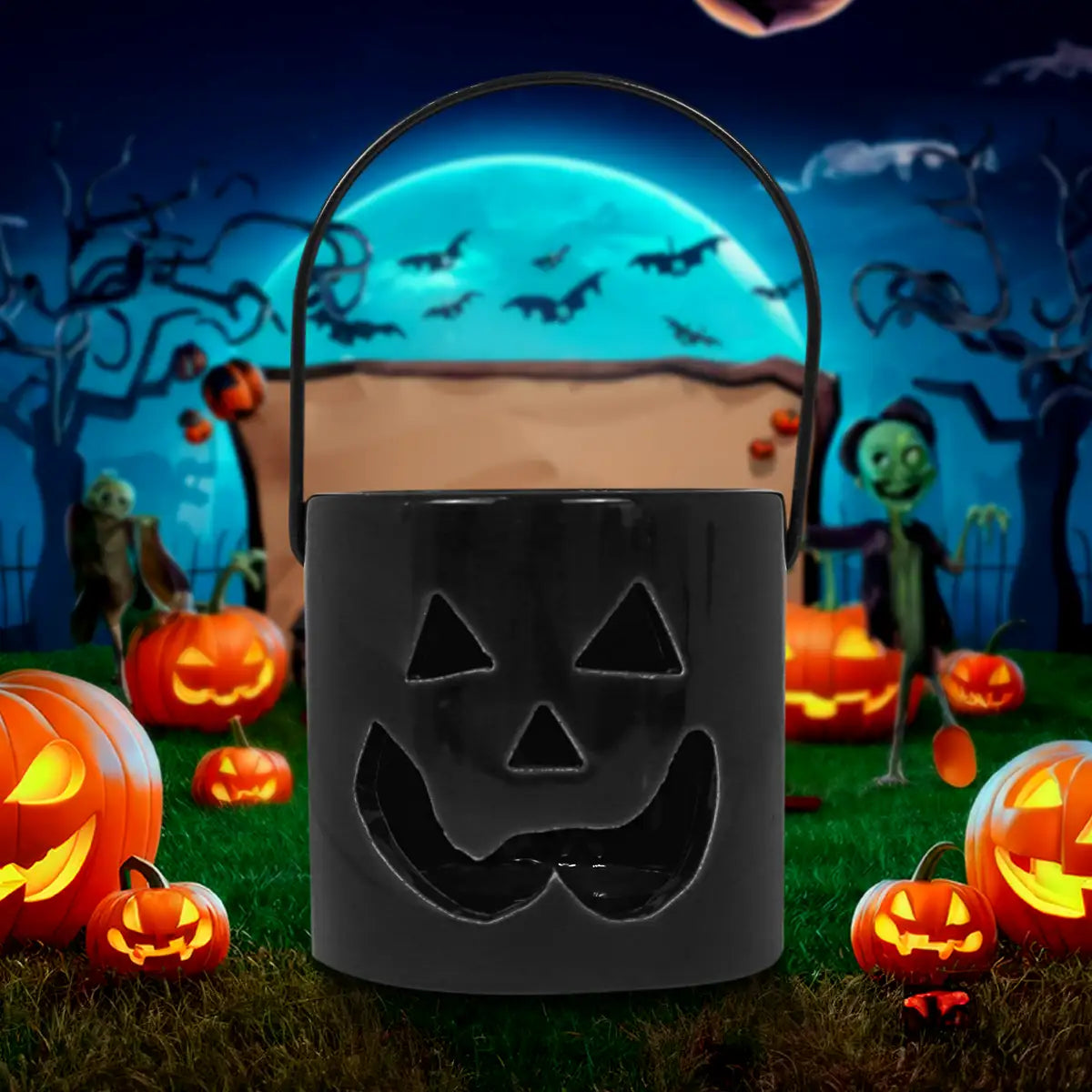 Calabaza, Portavela de Cerámica, Color Negro