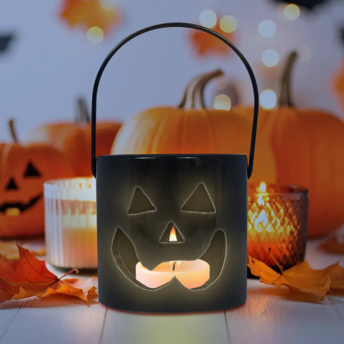 Calabaza, Portavela de Cerámica, Color Negro