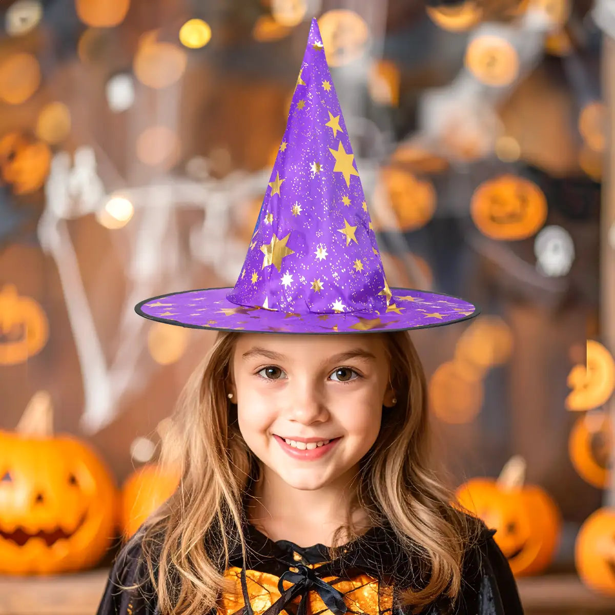 Sombrero de Bruja, Disfraz, Diseño Estrellas, Color Morado
