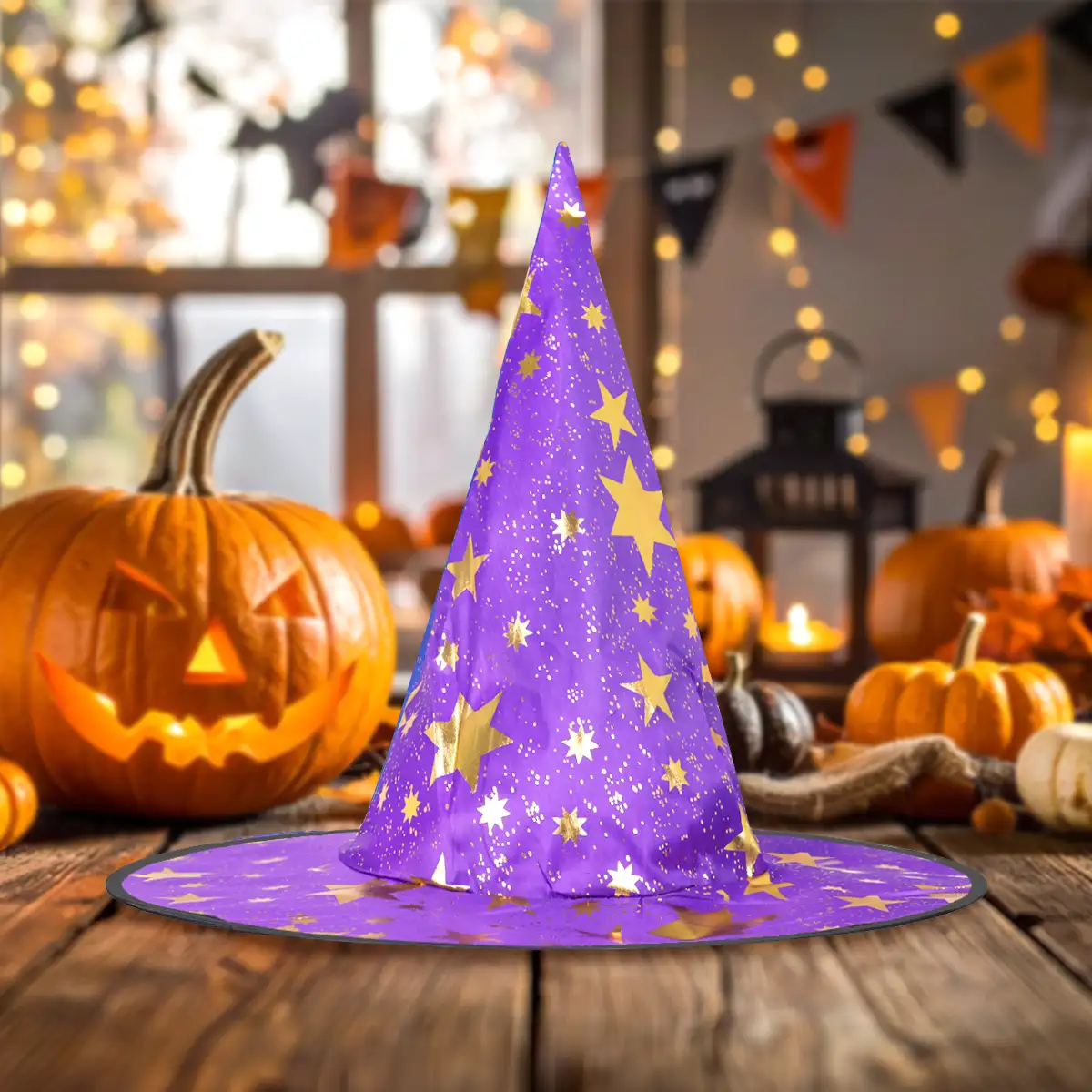 Sombrero de Bruja, Disfraz, Diseño Estrellas, Color Morado