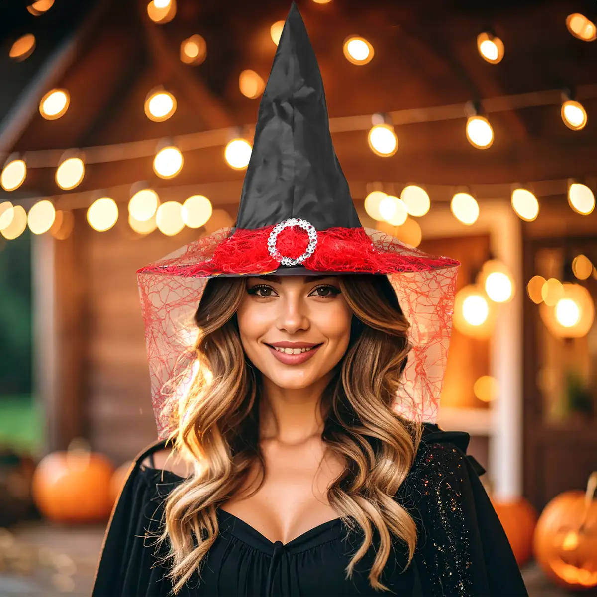 Sombrero con Velo, Disfraz, Color Rojo