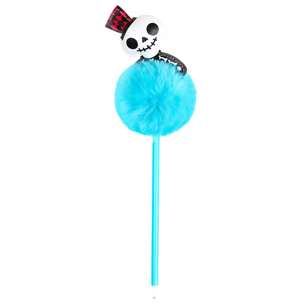 Pluma de Gel con Pompón y Calavera, Color Azul